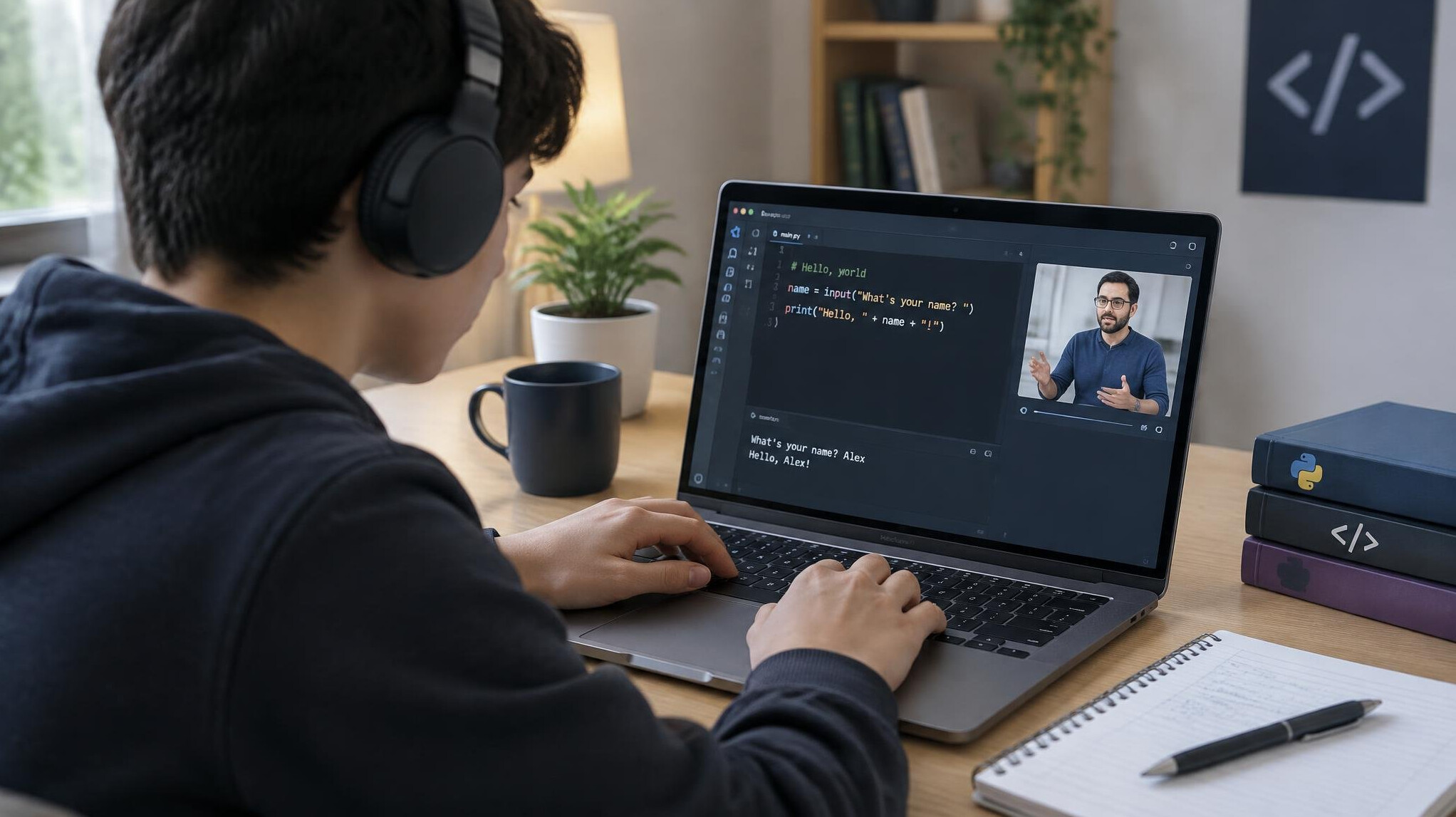 person studying programming