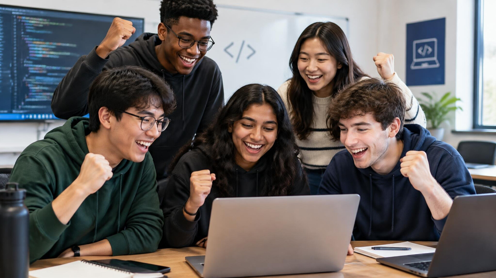 programming students celebrating