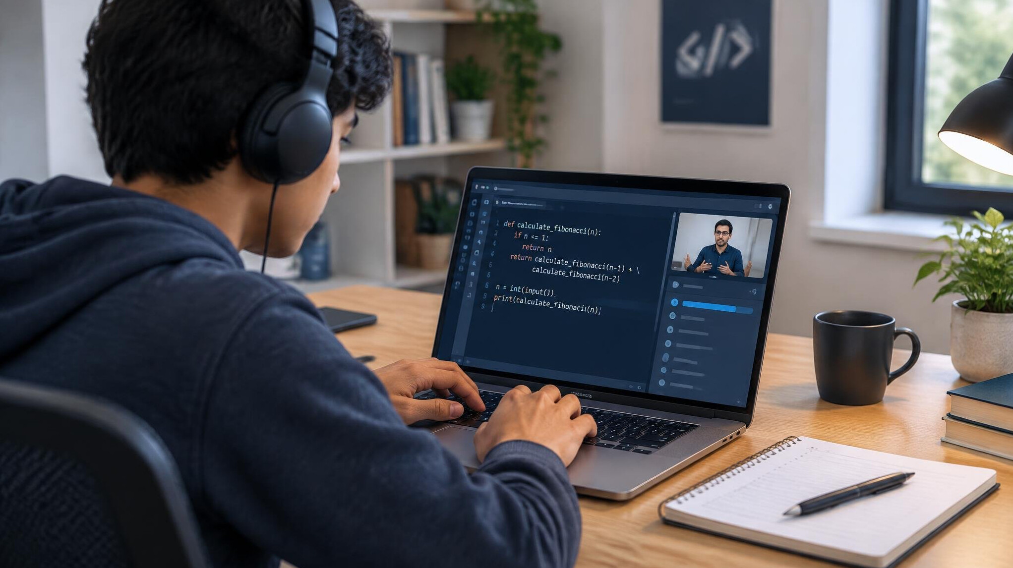 person learning programming on laptop
